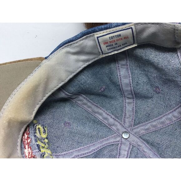 Vintage‎ Lucks Racing Denim Hat Blue Tan Baseball Cap Adjustable Strap Back - Picture 8 of 8
